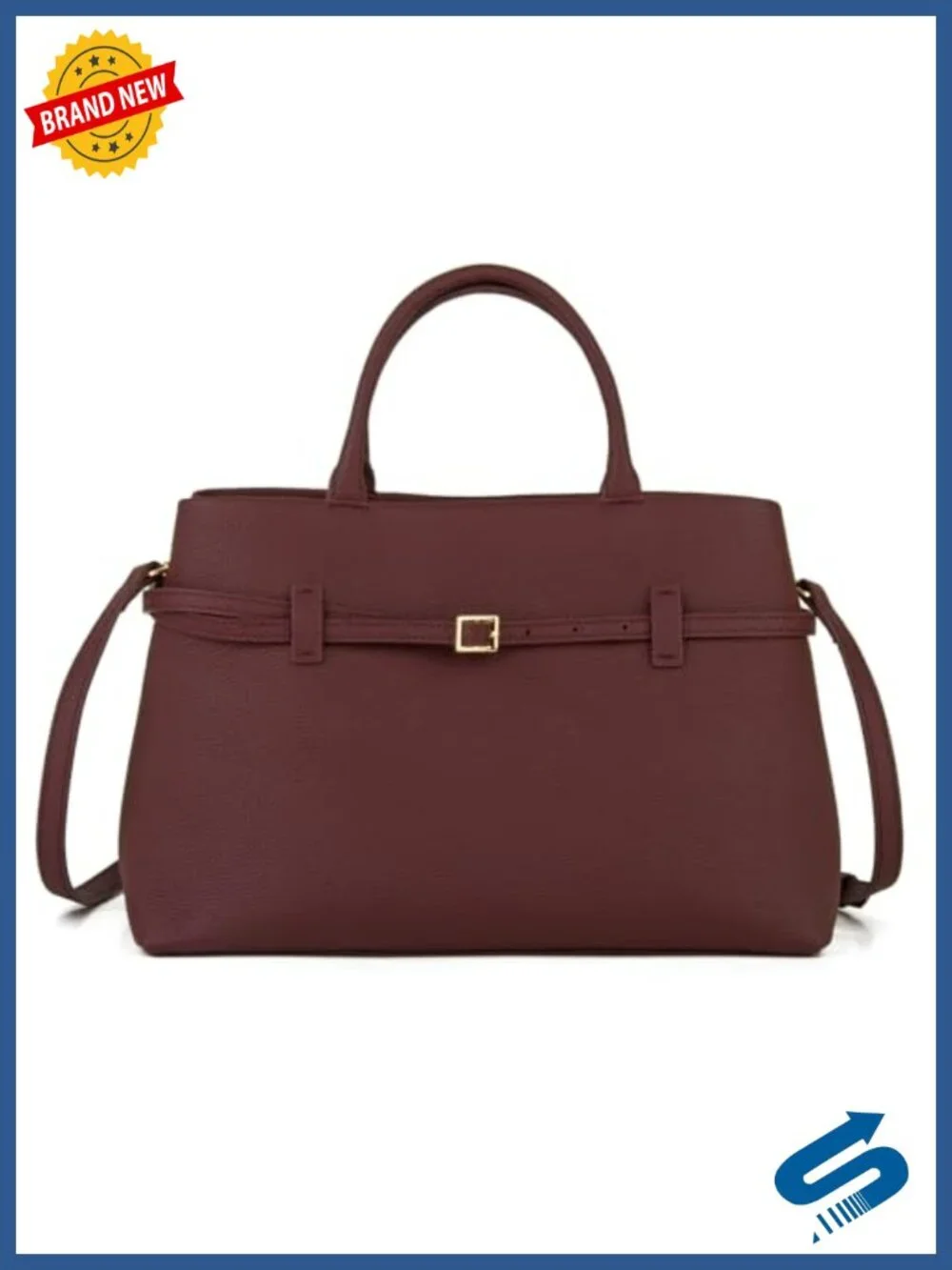 Full-Grain Cow Leather Top Handle Satchel Tote Bag with Adjustable Strap